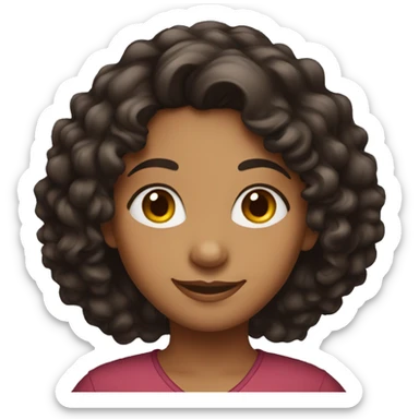 indian girl with dark brown curly hair standing and smiling sticker