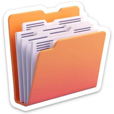 3D style folder with documents sticking out, neat and organized appearance, subtle highlights, modern look sticker