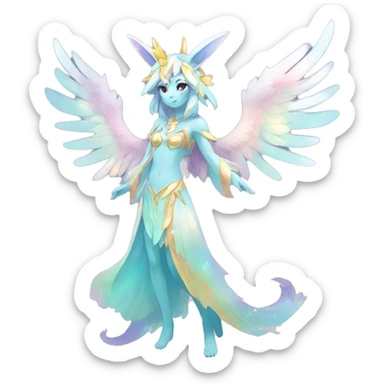 Anthro Sona Colorful Ethereal Pretty see Godly Celestial Shiny Fakemon Full Body sticker