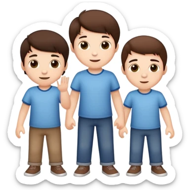 Three cute little brunette brothers playing  sticker
