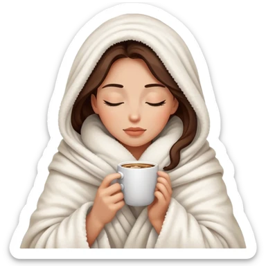 A Woman wrapped in a fluffy blanket sipping coffee with her eyes closed sticker