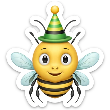 a Bee with green Birthday Hat, Happy bee with striped party hat sticker