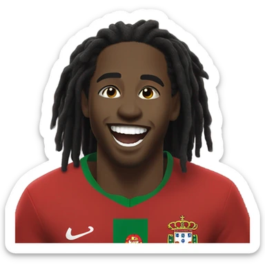  Young black man- short black dread locks-  no facial hair laughing Portugal jersey lean crazy smile  sticker