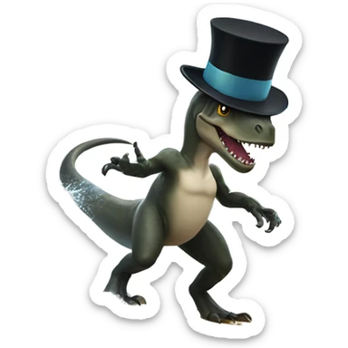 Trex with a top hat surfing a wave sticker