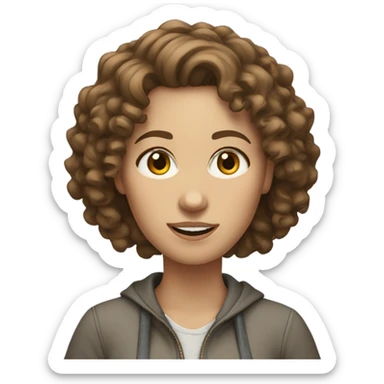 white woman with curly brown hair in casual clothes sticker