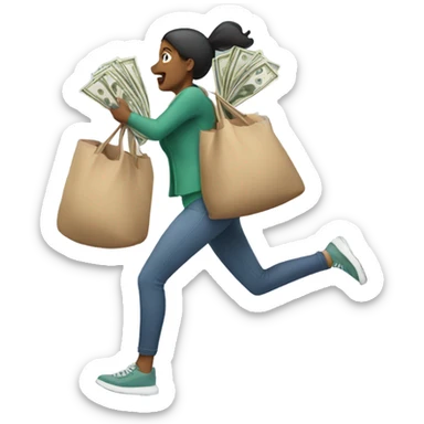 Woman running with bags of money  sticker