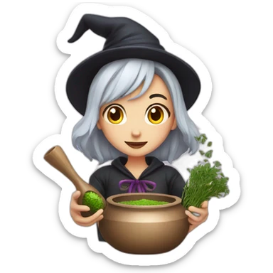 A witch girl mixing a herb potion  sticker