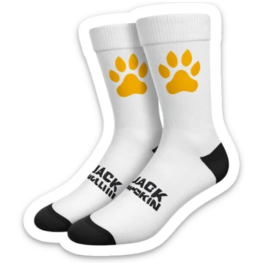 pair of white socks with Jack Wolfskin paw logo sticker