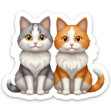 a realistic looking very fluffy grey and white cat sitting next to another cat sticker