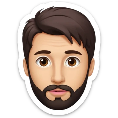 Handsome white man with big brown eyes thin pink lips long nose and dark brown messy hair low beard sticker