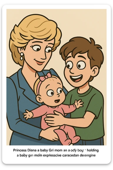 Princess Diana a baby Girl mom and a boy holding the baby sticker