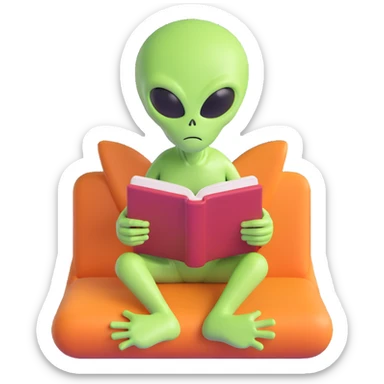 alien reading sticker