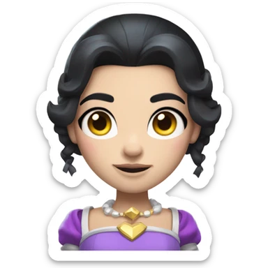 Clash royale the tower princess , white skin , black hair with bow and black crown sticker