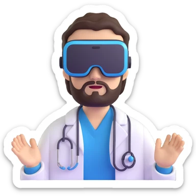 man doctor with dark brown hair and beard in metaverse virtual reality sticker