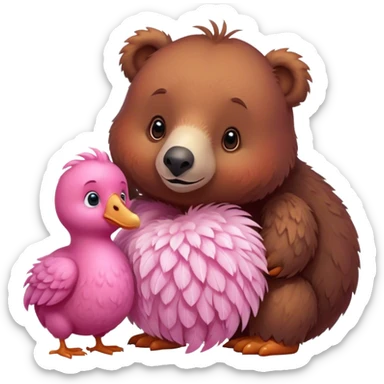 A cute brown bear and a realistic cute pink dodo closely together sticker