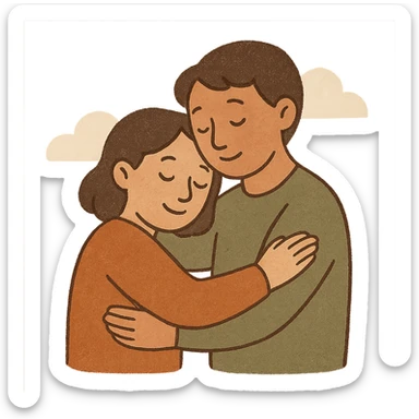 two people hugging, gentle and caring, modern illustration sticker