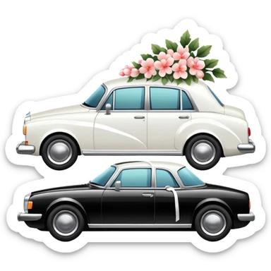 Luxury car with wedding decorations, in profile sticker