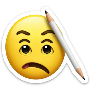 Yellow face with tongue out to the side. With pencil in hand sticker