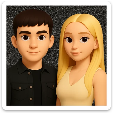 Slightly increase the volume of the upper body of the girl, significantly spread them apart from each other, make the skin color the same for both characters, keep the cartoonish 3D style as in the reference image. sticker