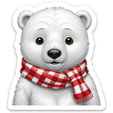 polar bear wearing a red and white checkered scarf sticker