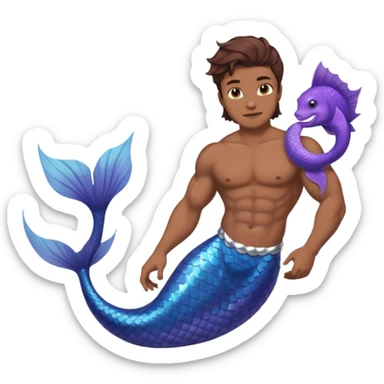 merman with brown hair brown eyes and medium to dark skin tone with a blueish purple tail sticker