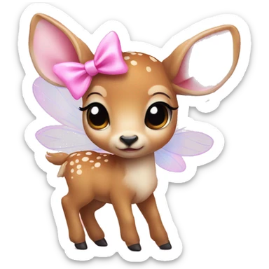 baby deer with fairy wings and a pink bow around its neck  sticker