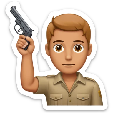 Someone holding a gun shape with their fingers to there head sticker