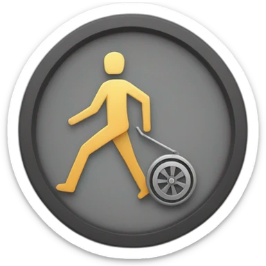 A person walking and pushing a coinas it will be a wheel, the coin contains a letter v inside sticker