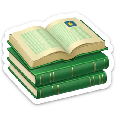 An open green book on top of a stack of green books sticker