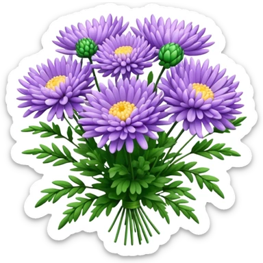 bouquet Lavender Chrysanthemum, luxuriant, leaf, bud sticker