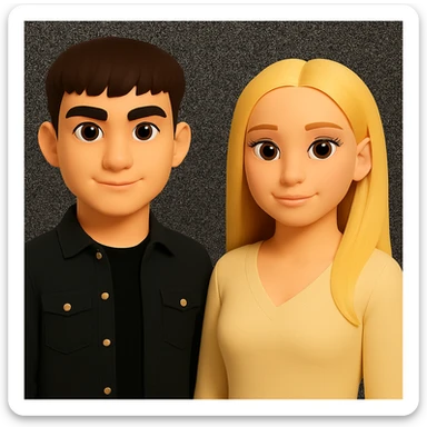 Make the people in the image stand slightly farther apart from each other, preserving the original style and background. sticker