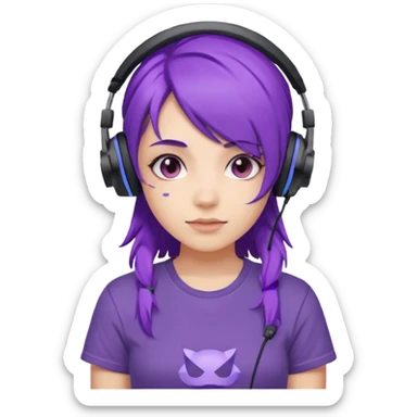 Gamer Girl with Headset + Purple Hair sticker