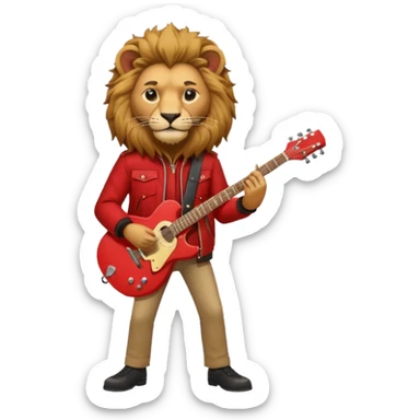 guitar rock player, lion head, red jacket sticker
