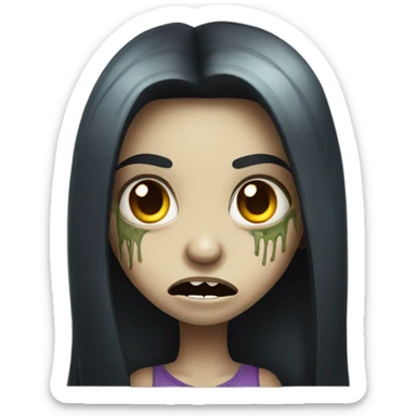 girl zombie with black long hair with teeth and serious face  sticker