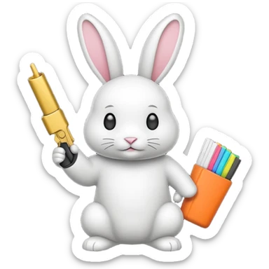 Crea un emoji de un conejo sosteniendo una glok realista de iPhone sosteniendo dos alas sticker