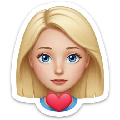 Una ragazza con ciglia lunghe occhi azzurri capelli biondi labbra sottili ma a cuore guance rosacee e lentiggini sul naso sticker