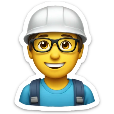 smiling boy with safety helmet and glases sticker