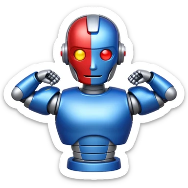 shiny muscular robot with a red police light head, facing backward, emoji style sticker