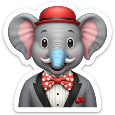 Elephant clown with big bowtie, half body sticker
