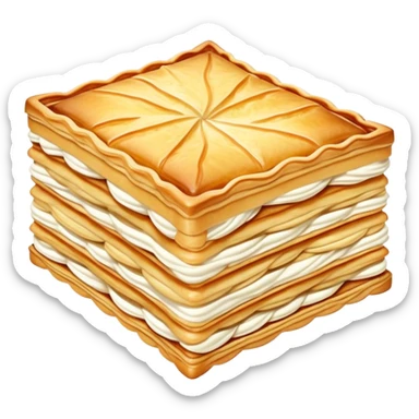 mille-feuille-cinematic-realistic-mille-feuille-dessert-emoji,-depicted-as-a-rectangular delicate-pastry-composed-of-two-crisp-layers-of-puff-pastry-with-a-rich-cream-filling,-rendered-with-intricate-textures-and-elegant,-soft-lighting. Please only show two layers only. sticker