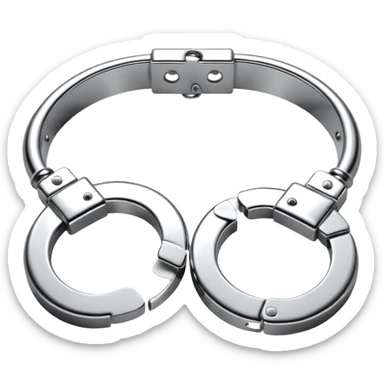 A pair of elegant handcuffs emoji made of silver chrome, smooth rounded design, glossy metallic reflections, luxury fetish aesthetic, minimal iOS emoji style, centered, clean white background sticker