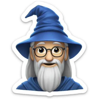 portrait of a wise wizard smiling, Merlin style, with an blue hat sticker