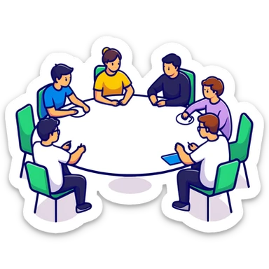 group of people talking around a table sticker