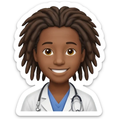 make me a black darkskin doctor with mid head lenghtdreads, he is a teen, no face hair, make him happy sticker
