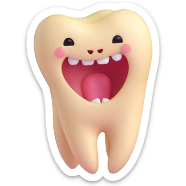 wisdom tooth with a cute face, blind eyes, shy expression sticker