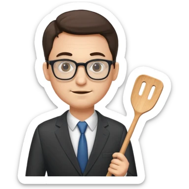 man with glasses wearing a suit and holding a spatula - full size sticker
