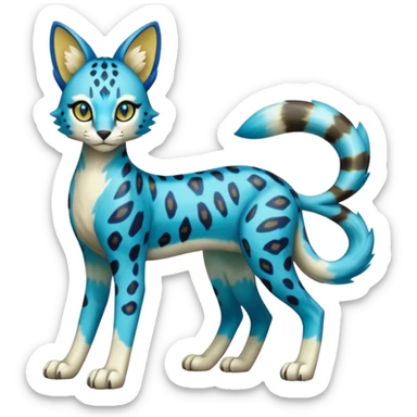 Colorful Meloetta-Sergal-Serval-Genet-Pokémon-Digimon-Fakémon-fusion-hybrid-creature with Cyan stripes and blue leopard-spot-markings  sticker