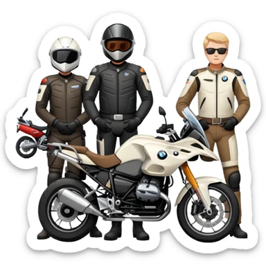 BMW motorcycles parked at a rest stop with riders taking a break sticker