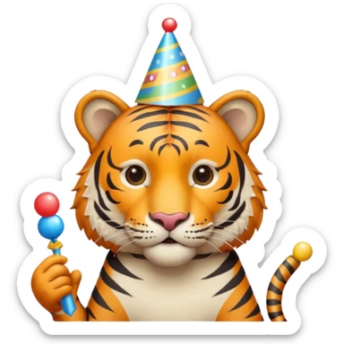 Party Tiger with a party hat and a party popper full body sticker