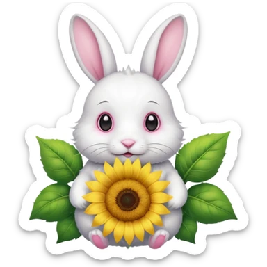 White rabbit with sunflower love sticker